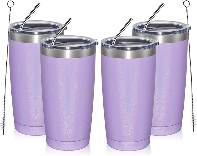 MEWAY 20oz Tumbler 4 Pack Double Wall Vacuum Insulated Travel Glitter Mug Bulk by MEWAY