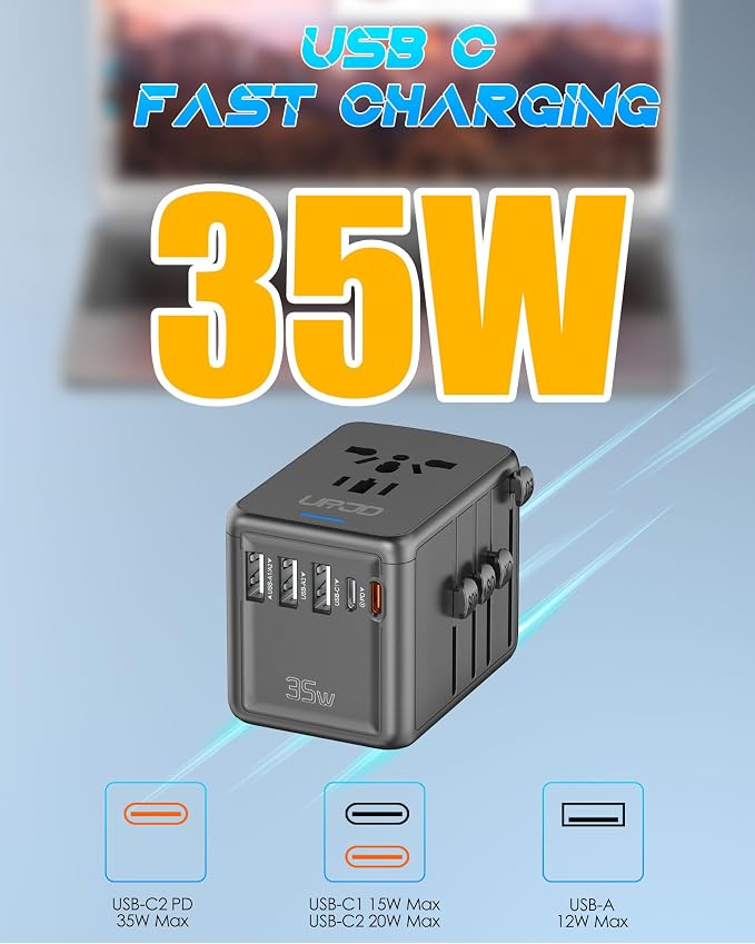Universal Travel Adapter 35W PD Fast Charging Offers 3 USB-A Ports, 2 USB-C - Image 2