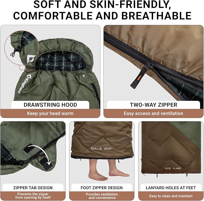 KingCamp Sleeping Bag for Adults, Cold Weather & Warm XL Big and Tall Flannel - Image 5