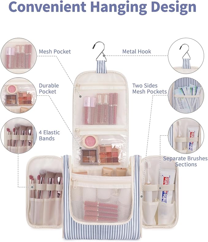 Narwey Striped Hanging Travel Toiletry Bag - Image 2
