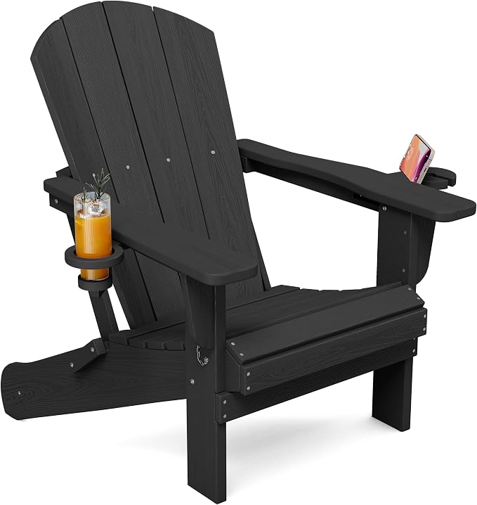 SERWALL Folding Adirondack Chair, Dual Cup Holders & All-Weather HDPE, by SERWALL