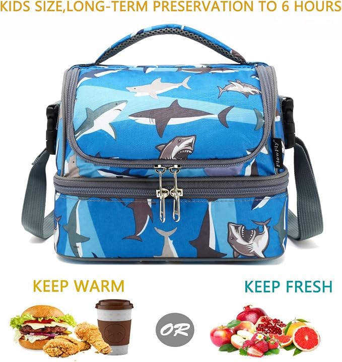 FlowFly Kids Double Decker Cooler Insulated Lunch Bag Large Tote - Image 2