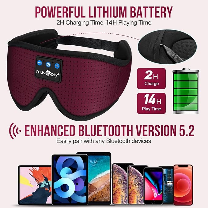 MUSICOZY Sleep Headphones Bluetooth 5.4 Headband Sleeping Eye Mask - Image 3