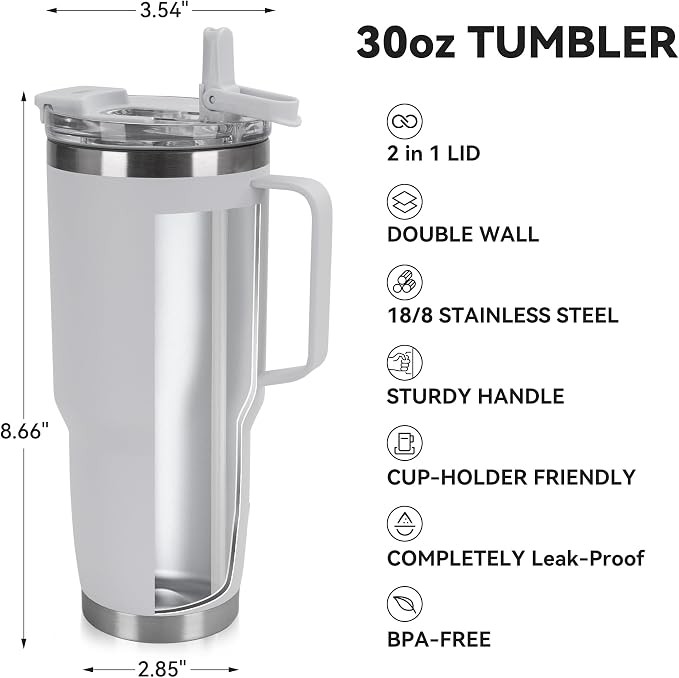 30oz Tumbler with Handle, Insulated Leak Proof Coffee Travel Mug with Straw Lid - Image 3