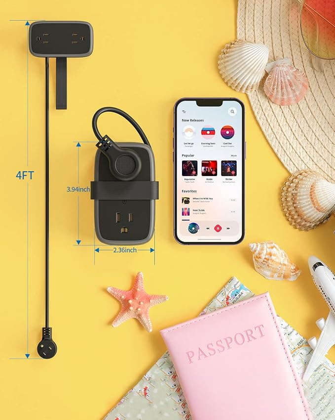 Travel Power Strip with USB C Port, NTONPOWER Flat Plug Extension Cord with 4 - Image 8