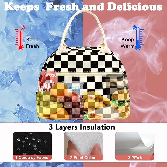 FlowFly Lunch Bag for Women Insulated Lunch Box Corduroy Lunch Tote Cooler for - Image 2