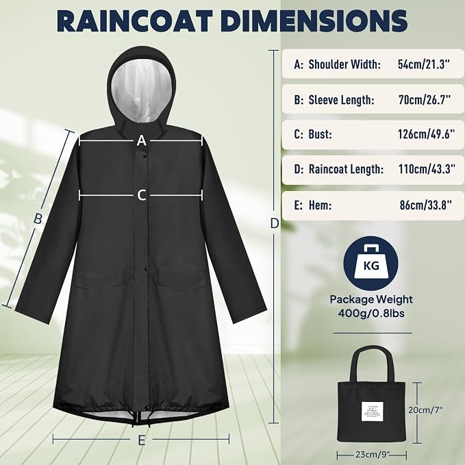 ANYOO Waterproof Rain Poncho Lightweight Reusable Hiking Hooded Coat Jacket - Image 2