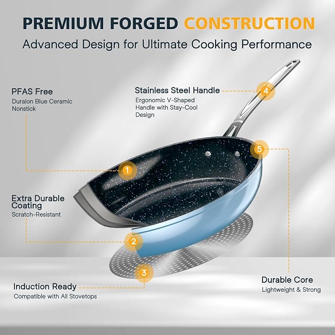 Nuwave 3-Piece 8”, 12” Forged Lightweight Frying Pan Set, G10 Healthy Duralon - Image 6