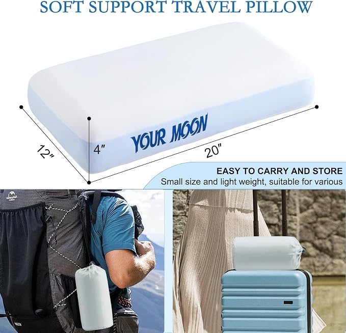 YOUR MOON Memory Foam Travel Pillow, Pure Cotton Cover, Compressible Camping - Image 2