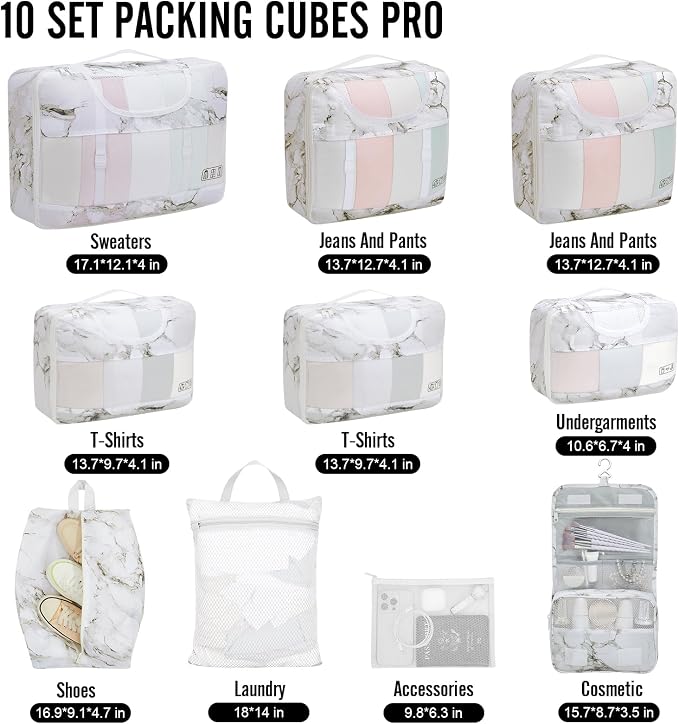 Veken 10 Set Packing Cubes for Travel Essential, Suitcase Organizer Bags in 4 - Image 2