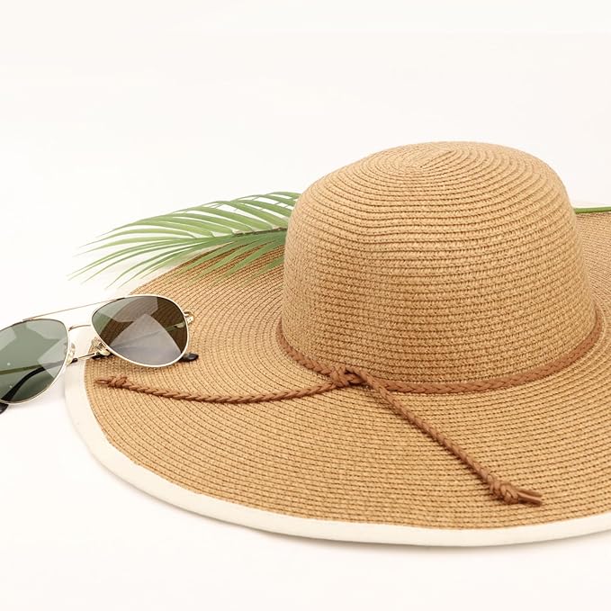 DRESHOW Beach Hats for Women Big Straw Wide Brim Summer Hat Floppy Foldable - Image 6