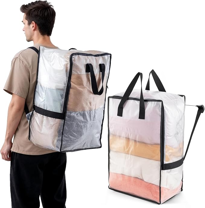TAILI 2 Pack Clear Moving Bags w/Adjustable Backpack Straps, Moving Supplies by TAILI