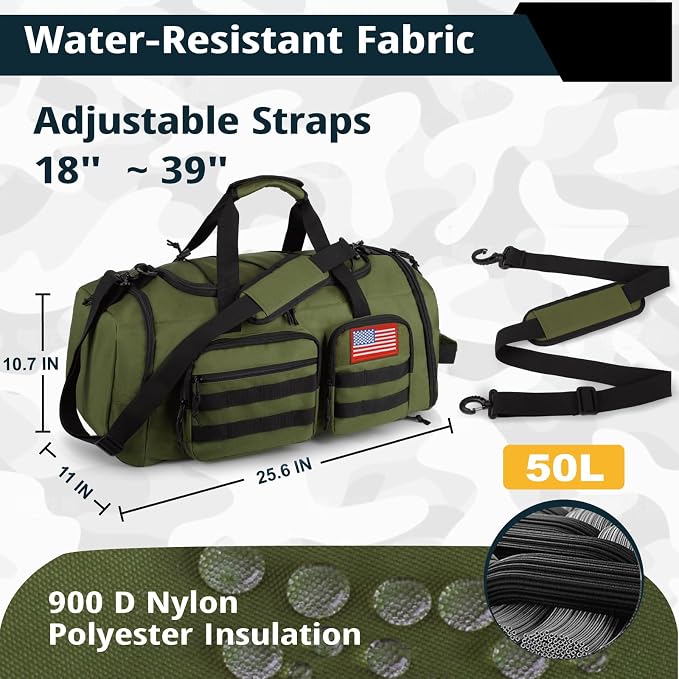Tactical Gym Bag for Men，50L Large 3 in 1 Sports Duffle Bag - Image 4
