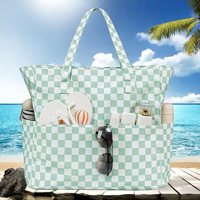 LEDAOU Large Beach Tote Bag Women Waterproof Sandproof Zipper Beach Tote Bag - Image 5