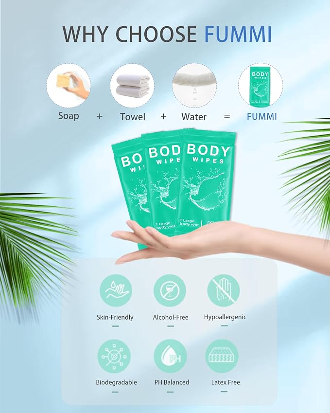 FUMMI 300 Pack Body Wipes – Large Individually Packaged Bath Wipes - Image 7