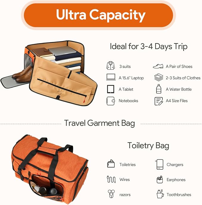 Garment Duffle Bags for Travel, HOMQUIET Convertible Garment Duffel Bag - Image 6