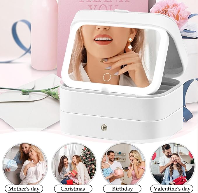 Travel Jewelry Case with LED Lighted Mirror, Portable Travel Jewelry Organizer - Image 7