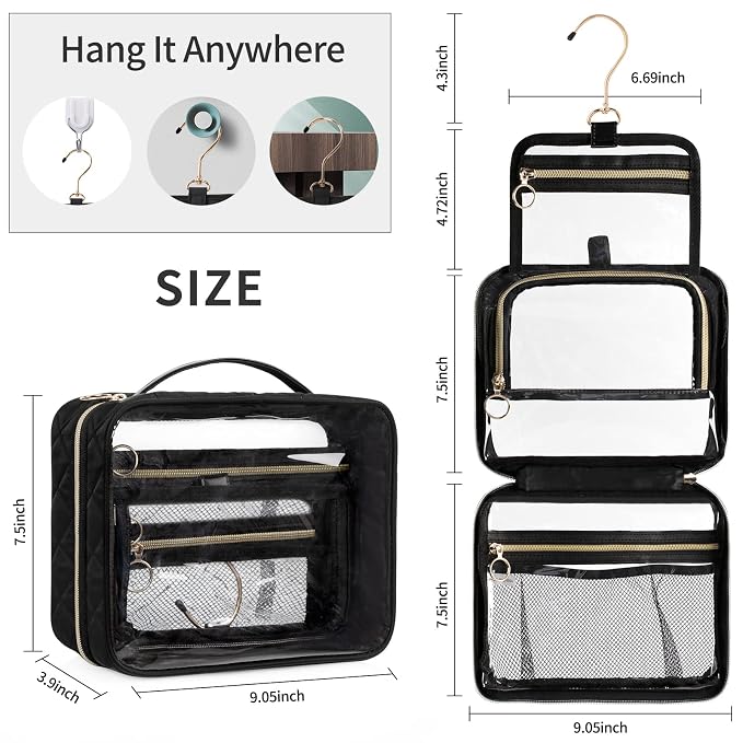 CUBETASTIC Clear Toiletry Bag, Transparent Travel Makeup Bag Small Hanging - Image 6