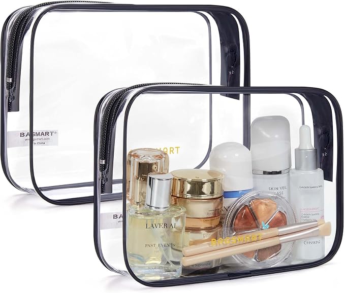 BAGSMART Clear Toiletry Bag, 2 Packs TSA Approved Water resistant Quart Size by BAGSMART