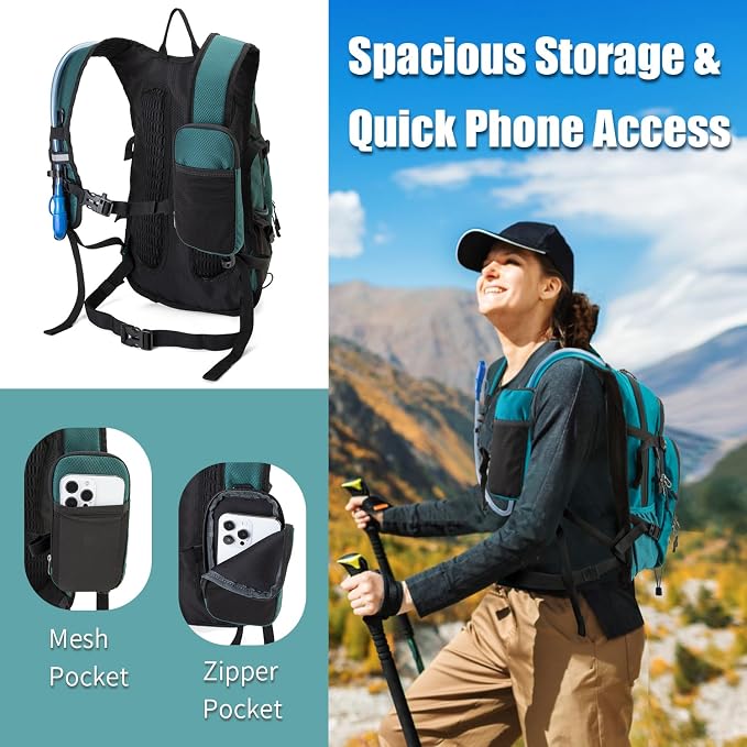Hydration Backpack Pack with 2L Water Bladder 18L Hiking Backpack Women Men - Image 4