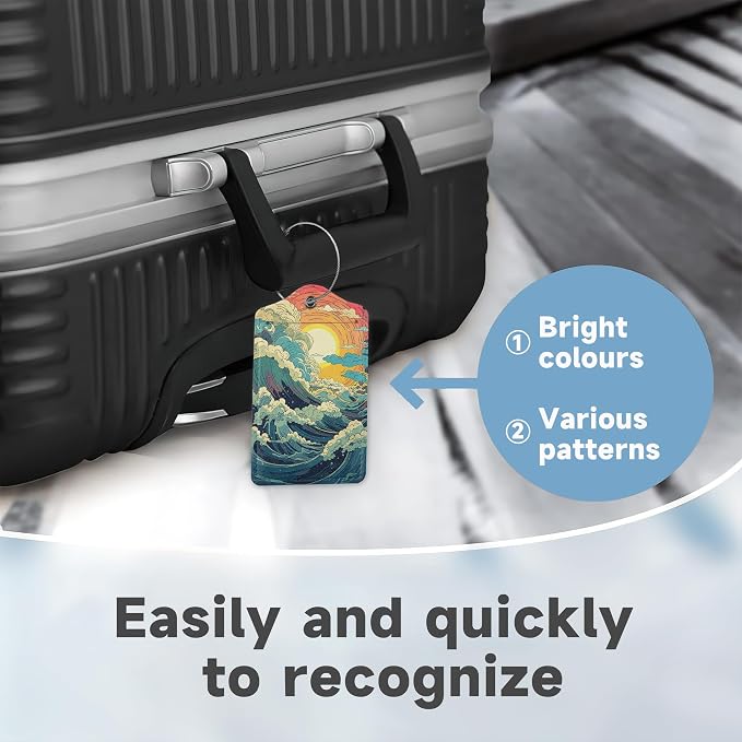 2 Pack Luggage Tag for Suitcase, Waves Sunrise Leather Bag Tags Identifiers - Image 4