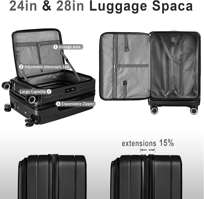 Luggage Sets 3 Piece, ABS Lightweight 20in/24in/28in Luggage, Expandable Carry - Image 3