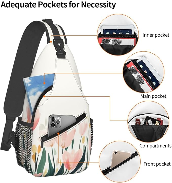 SUPLUCHOM Sling Bag Tulip Flower Watercolor Hiking Daypack Crossbody Shoulder - Image 4