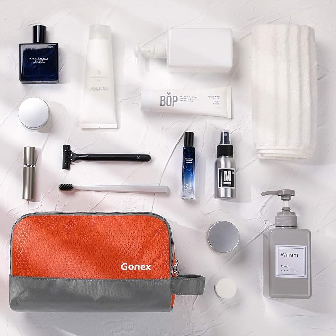 Gonex Travel Toiletry Bag Nylon, Dopp Kit Shaving Bag Toiletry Organizer Orange - Image 6