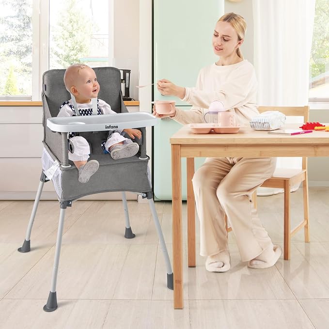 INFANS Baby High Chair, Foldable Portable Highchair - Image 2