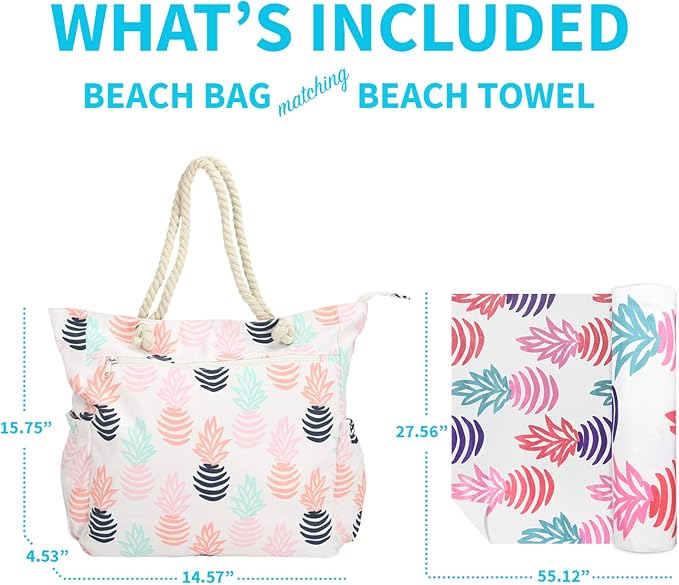 Beach Bag Spacious Shoulder Tote Travel & Gym Bag w/Multiple Pockets & Strong - Image 2