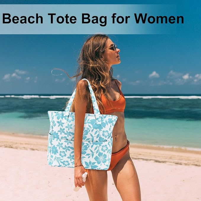 LEDAOU Large Beach Tote Bag Women Waterproof Sandproof Zipper Beach Tote Bag - Image 5
