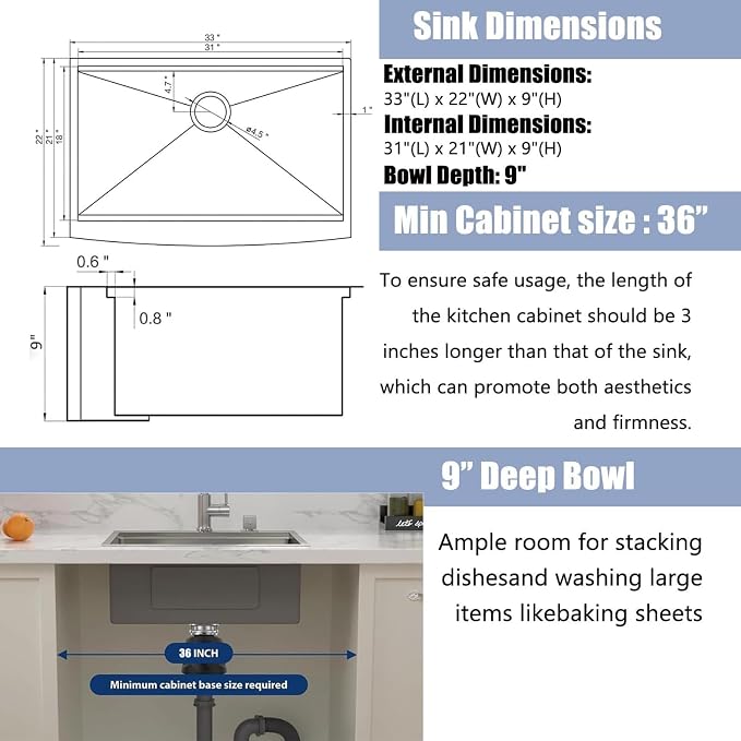 Black Farmhouse Sink 33 Inch - Image 5