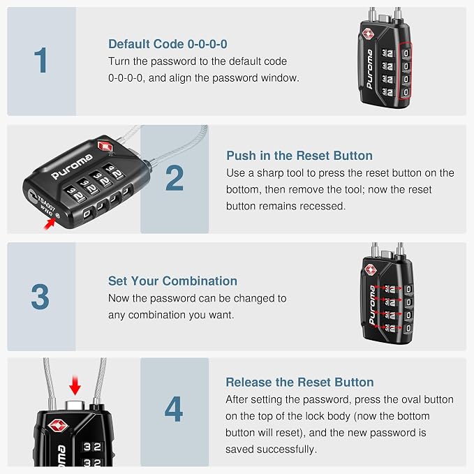 Puroma 6 Pack TSA Approved Luggage Locks, 4 Digit Combination Travel Locks - Image 7