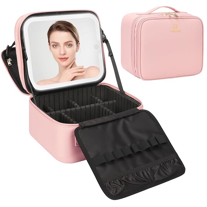 Relavel Makeup Bag with LED Mirror, Small Travel Makeup Case with Rechargeable by Relavel