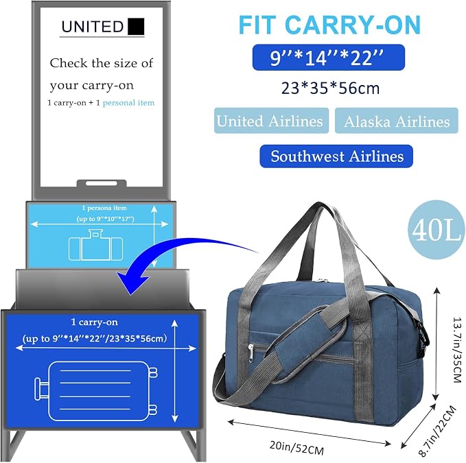 Foldable Carry on Luggage Bag 22x14x9 Personal Item Bag - Image 2
