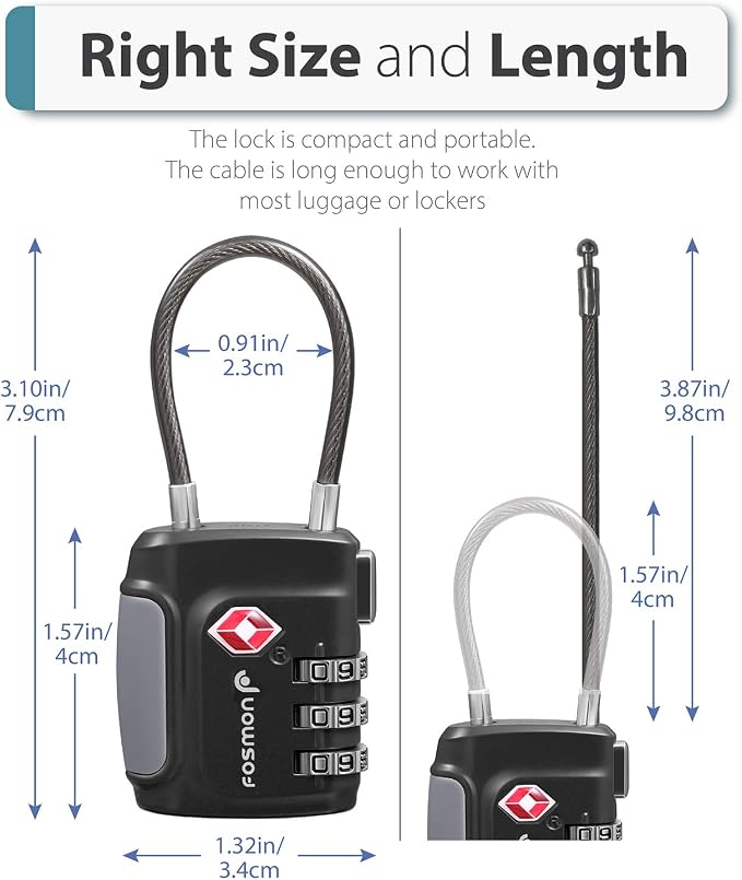 Fosmon TSA Approved Luggage Locks, Cable Suitcase Travel Lock, 3 Digit Long - Image 4