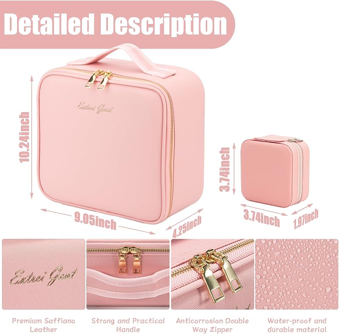 Makeup Travel Train Case with Mirror LED Light 3 Adjustable Brightness Large - Image 4