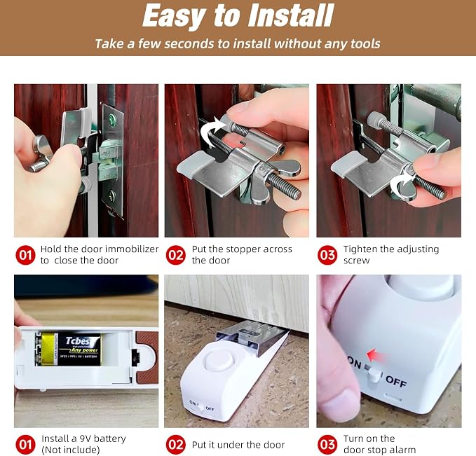 2 Pack Portable Door Lock & 120dB Travel Door Stopper Alarm, 3-Level - Image 5