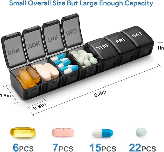 Small Pill Organizer 2 Times a Day, 2 Pack 7 Day Pill Box 1 Time a Day - Image 2