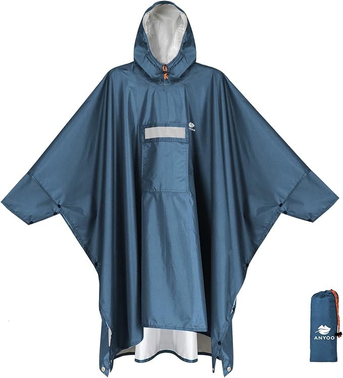 ANYOO Hooded Rain Poncho for Adults Waterproof Lightweight Rain Coat for Men by Anyoo