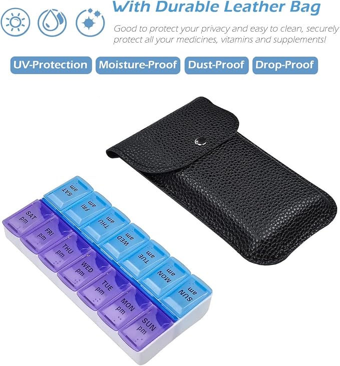 VOFOON Travel Pill Organizer 2 Times a Day, Large AM PM Pill Organizer 7 Day - Image 3