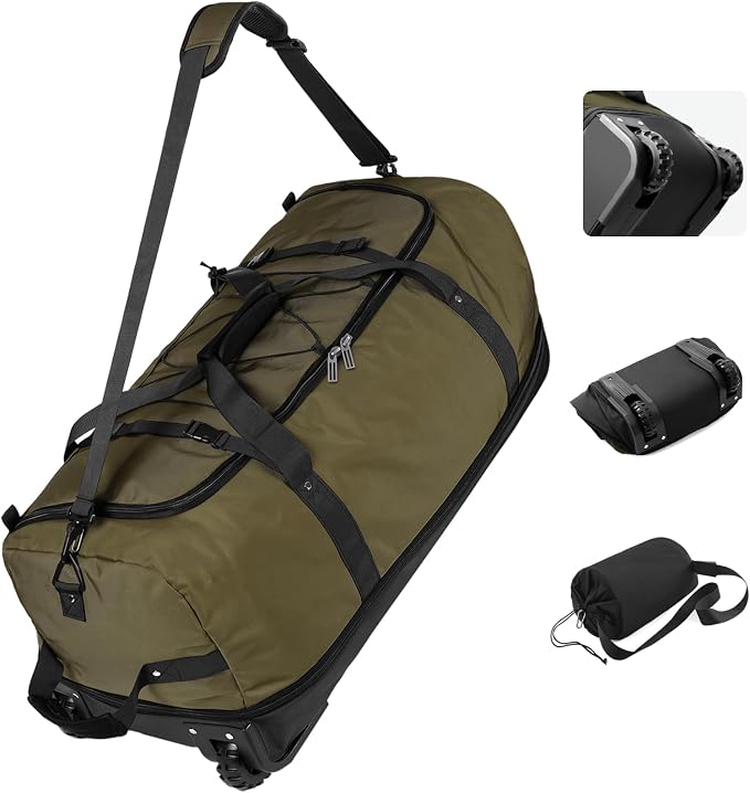 Vomgomfom Wheeled Collapsible Duffel Bag, 110L-140L Expandable Checked Luggage by Vomgomfom