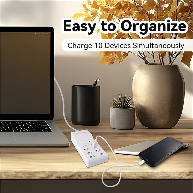 USB Charging Station, 10 Ports Family-Sized USB C Charger Block, USB Power Strip - Image 6