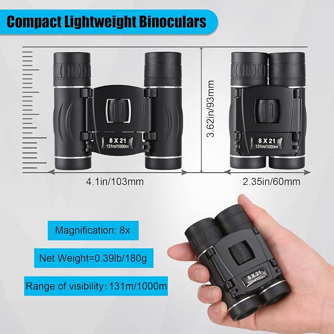 8x21 Mini Compact Pocket Binoculars, Lightweight Foldable Easy Focus Small - Image 2