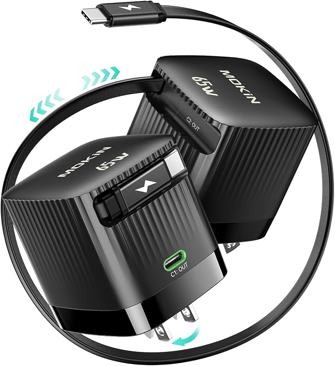 65W Retractable Wall Charger, PD Fast USB C Charger Block by imokin