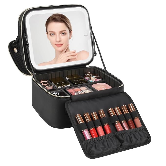 Relavel Makeup Bag with LED Mirror, Small Travel Makeup Case with Rechargeable by Relavel