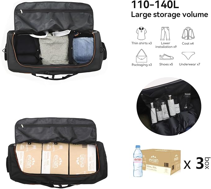 Vomgomfom 32" Soft-Sided Foldable Wheeled Travel Duffel Bag, Expandable 110L to - Image 2