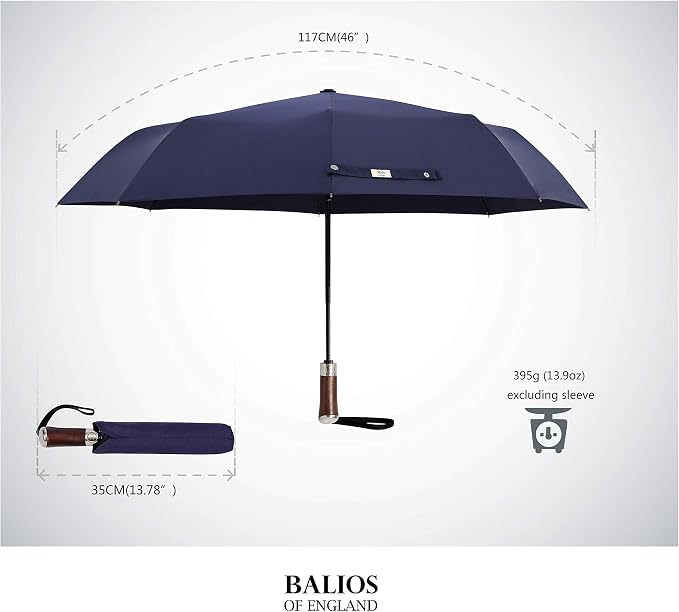 Balios Travel Umbrella Luxurious Golden Hardwood Handle Auto Open & Close - Image 4