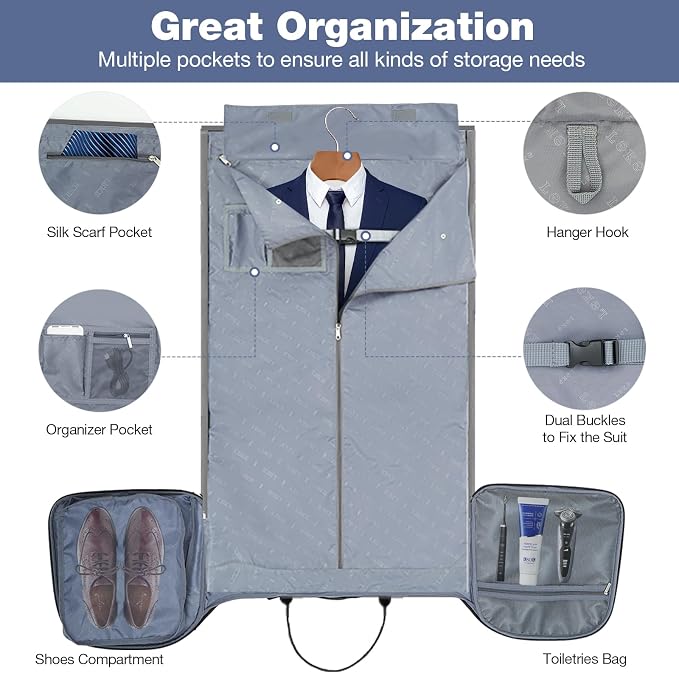 Garment Bags with Wheels, Garment Convertible Weekender Bags, Large Garment Bags - Image 4