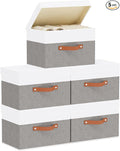 Fabric Storage Bins with Lids, 5 Pack Linen Foldable Cloth Baskets, 15 x 9.8 x by YheenLf